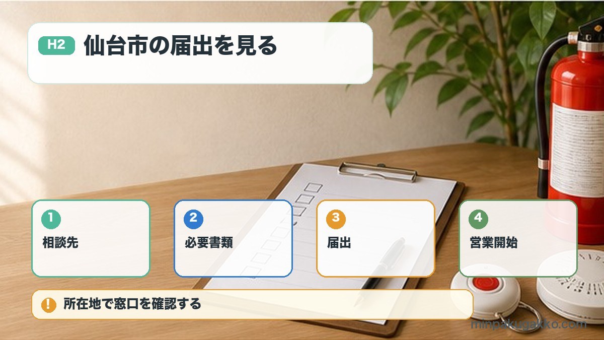 仙台市の届出を見るを相談先、必要書類、届出、営業開始で整理する図解