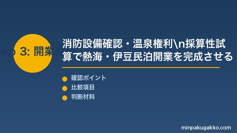 熱海伊豆民泊 Step3 消防設備確認・温泉権利・採算性試算で静岡県熱海・伊豆民泊開業を完成させる