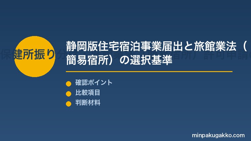 静岡民泊 Step2 住宅宿泊事業法の届出手順・静岡県保健所振り分け・旅館業法(簡易宿所)許可申請の比較を実施する