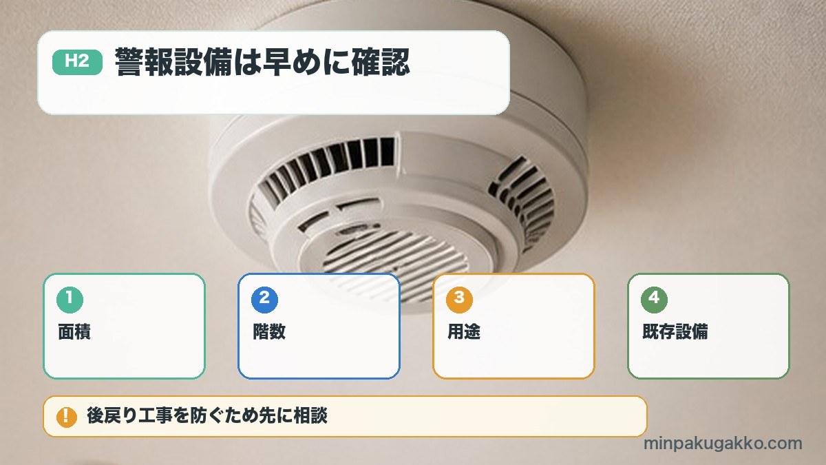 自動火災報知設備を面積階数用途既存設備で確認する図解
