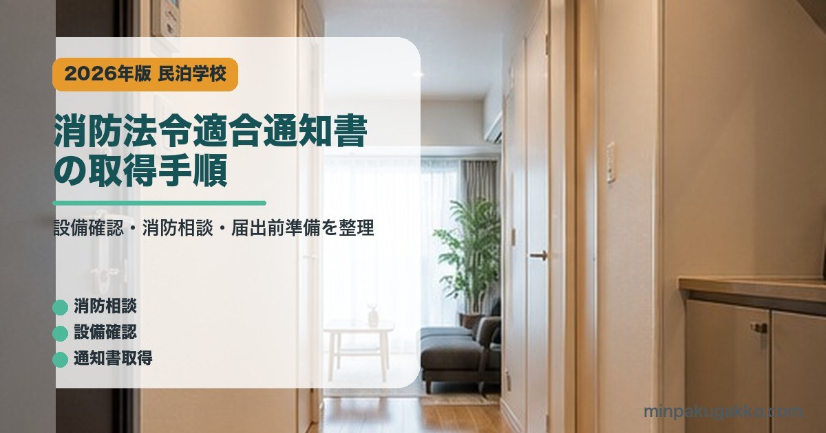 消防法令適合通知書の取得手順を整理した民泊学校アイキャッチ