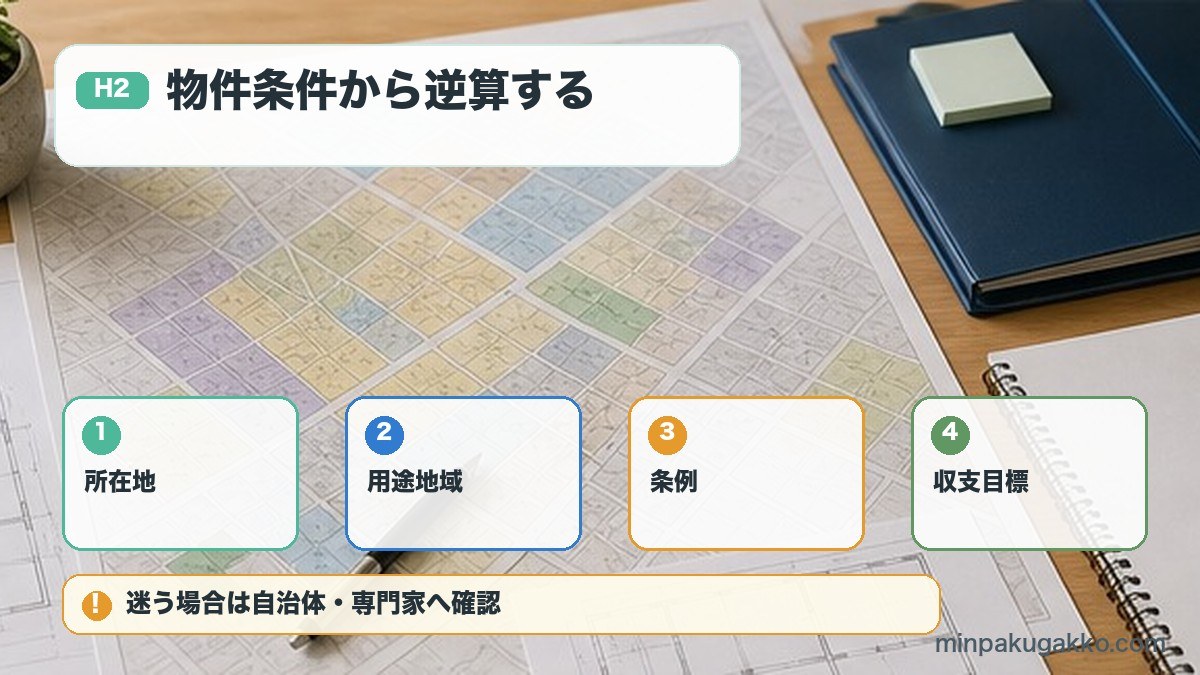 民泊制度を所在地用途地域条例収支目標から判断するフロー図解