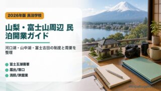 山梨県の富士山周辺民泊開業で河口湖、山中湖、富士吉田の需要、届出窓口、消防、旅館業を整理したアイキャッチ画像