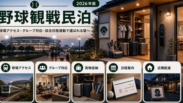 球場アクセス、グループ対応、試合日程連動を整えた野球観戦民泊のアイキャッチ画像