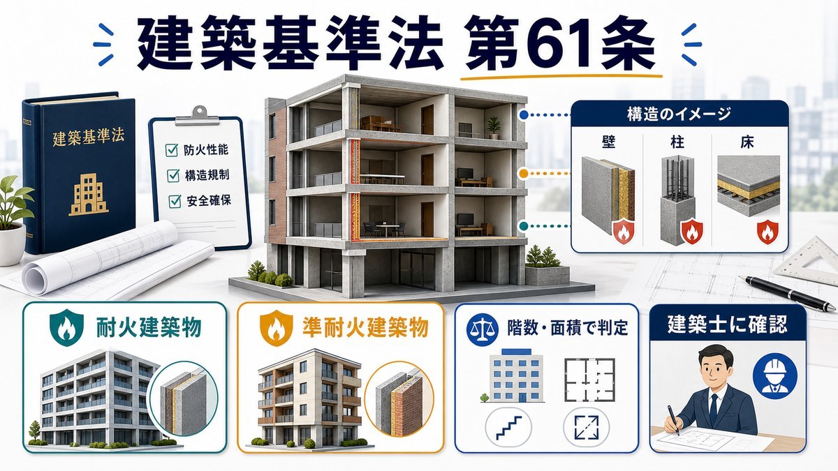 建築基準法第61条の耐火建築物・準耐火建築物と階数面積判定を整理した図解