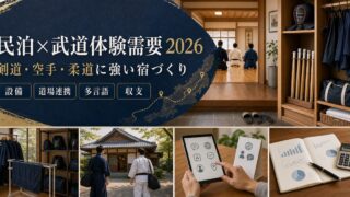 武道体験需要に対応する民泊運営の道場連携・設備管理・多言語案内・収支確認を整理したアイキャッチ