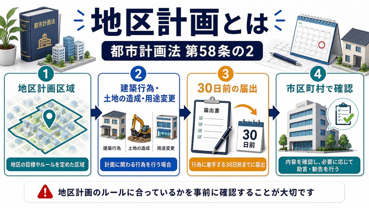 地区計画と都市計画法第58条の2の30日前届出を整理した図解