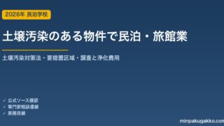 土壌汚染のある物件（工場・GS・クリーニング店跡地等）で民泊・旅館業を始める前の確認 2026年版｜土壌汚染対策法・要措置区域の形質変更禁止・調査と浄化費用・契約不適合責任