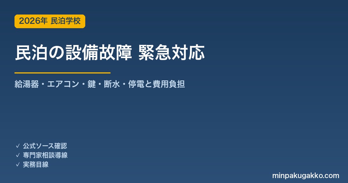 民泊 設備故障 緊急対応マニュアル 2026年版｜給湯器・エアコン・鍵・断水・停電の対応と費用負担・AirCover活用