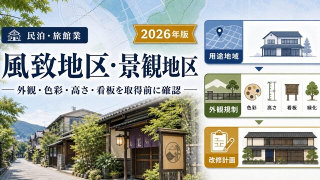 風致地区・景観地区で民泊や旅館業の外観規制を取得前に確認する図解