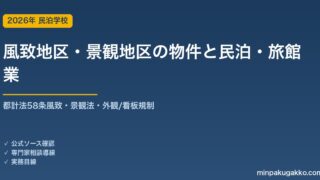 風致地区・景観地区にある物件で民泊・旅館業を始める前の確認 2026年版｜都市計画法58条の風致地区・景観法の景観地区・外観/色彩/高さ/看板の規制