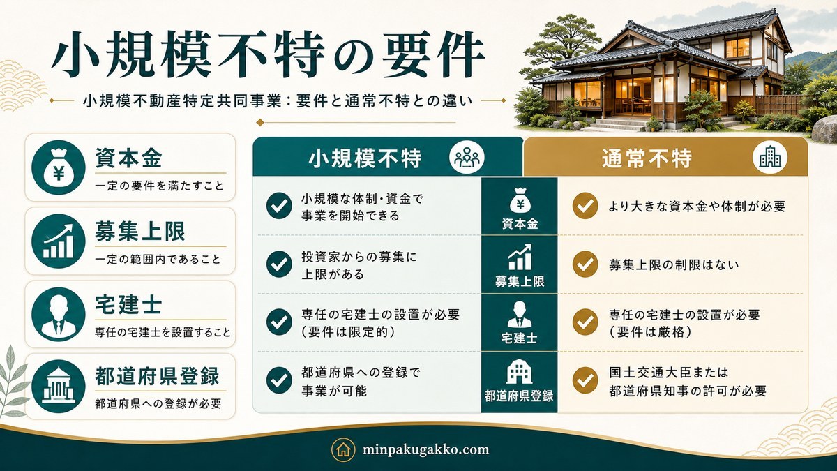 小規模不動産特定共同事業と通常不特の要件を比較した図