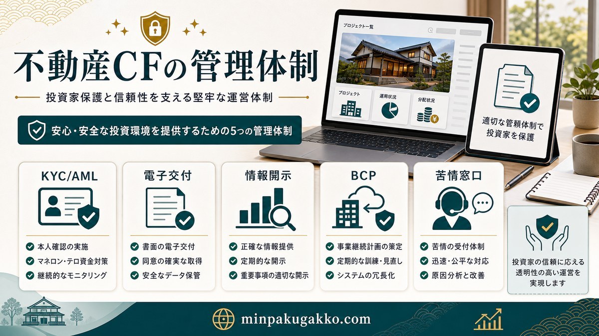 不動産クラウドファンディングのKYC・電子交付・情報開示・BCP管理体制