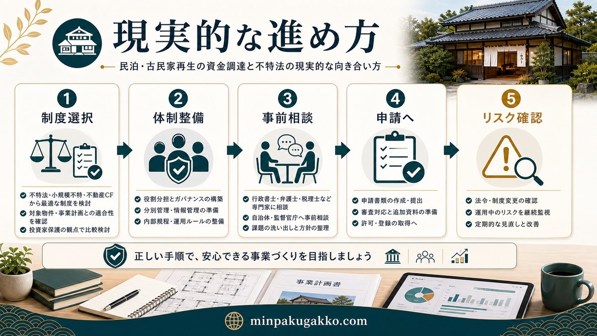 不特法を使った民泊古民家再生資金調達の制度選択・体制整備・事前相談・申請への流れ