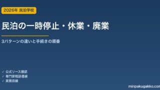 民泊の一時停止・休業・廃業の違いと選び方 2026年版｜OTA掲載停止→行政手続き→税務の順番ガイド