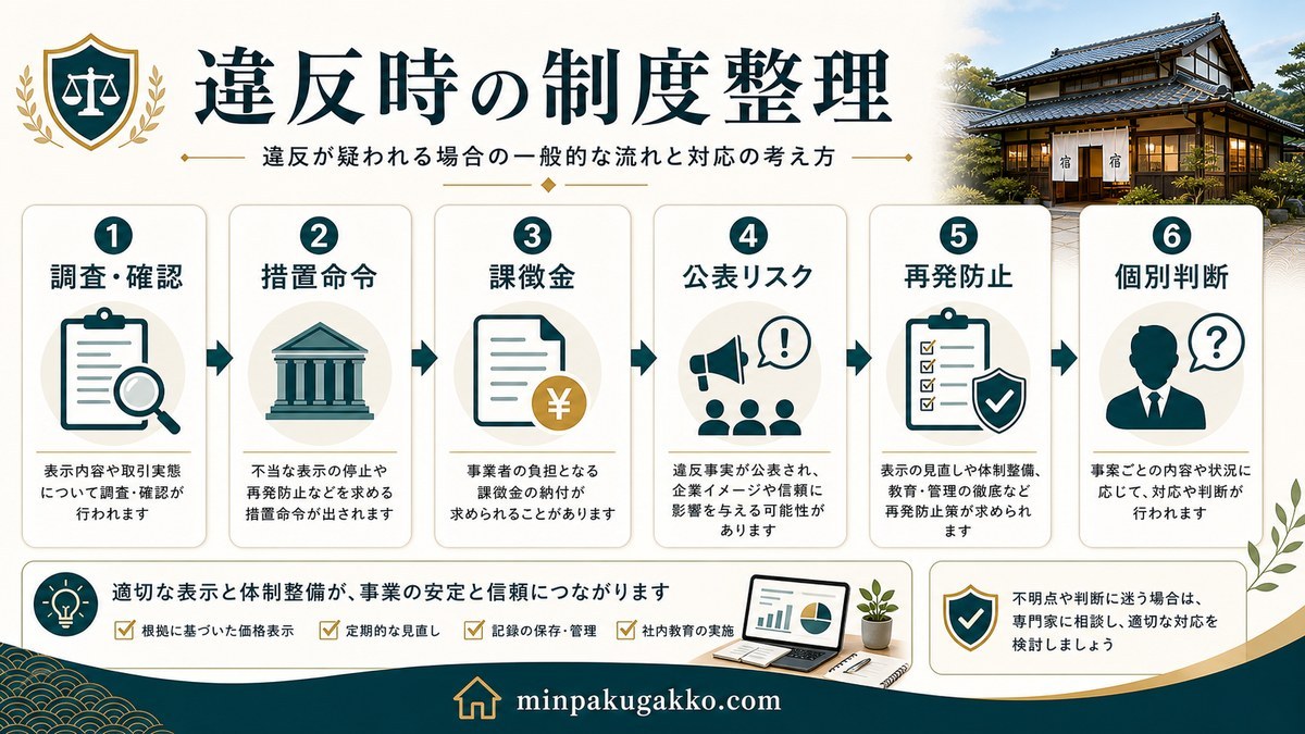 景品表示法違反が疑われる場合の調査確認・措置命令・課徴金・公表リスク・再発防止の流れ