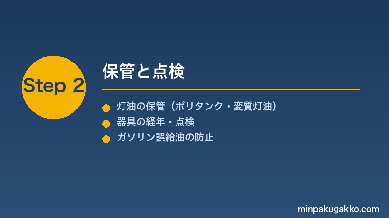 minpaku-kerosene-heater-2026 Step2 保管と点検