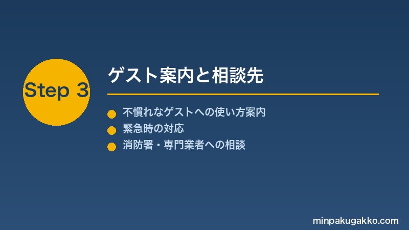 minpaku-kerosene-heater-2026 Step3 ゲスト案内と相談先