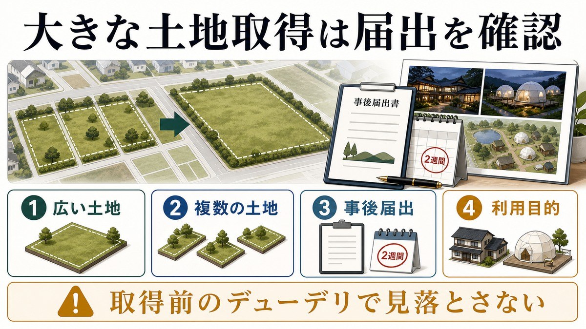 大きな土地を取得したら届出がいる——国土利用計画法の事後届出の要点を整理した図解
