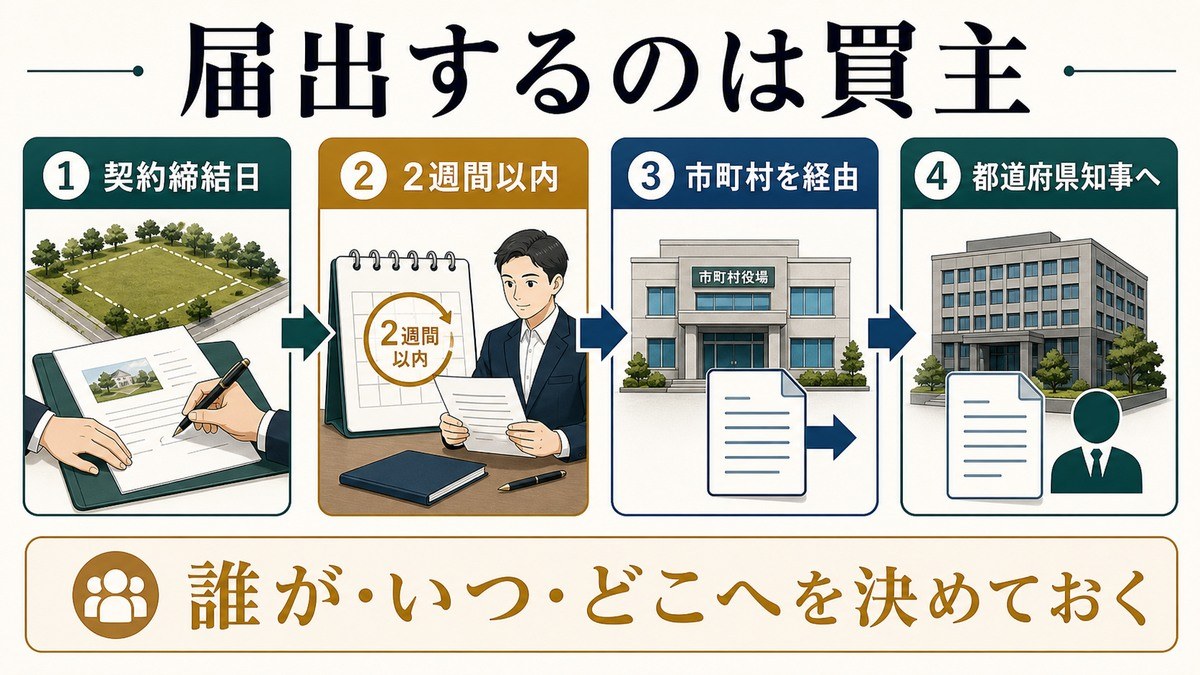 届出するのは「買主」——契約後2週間以内の要点を整理した図解