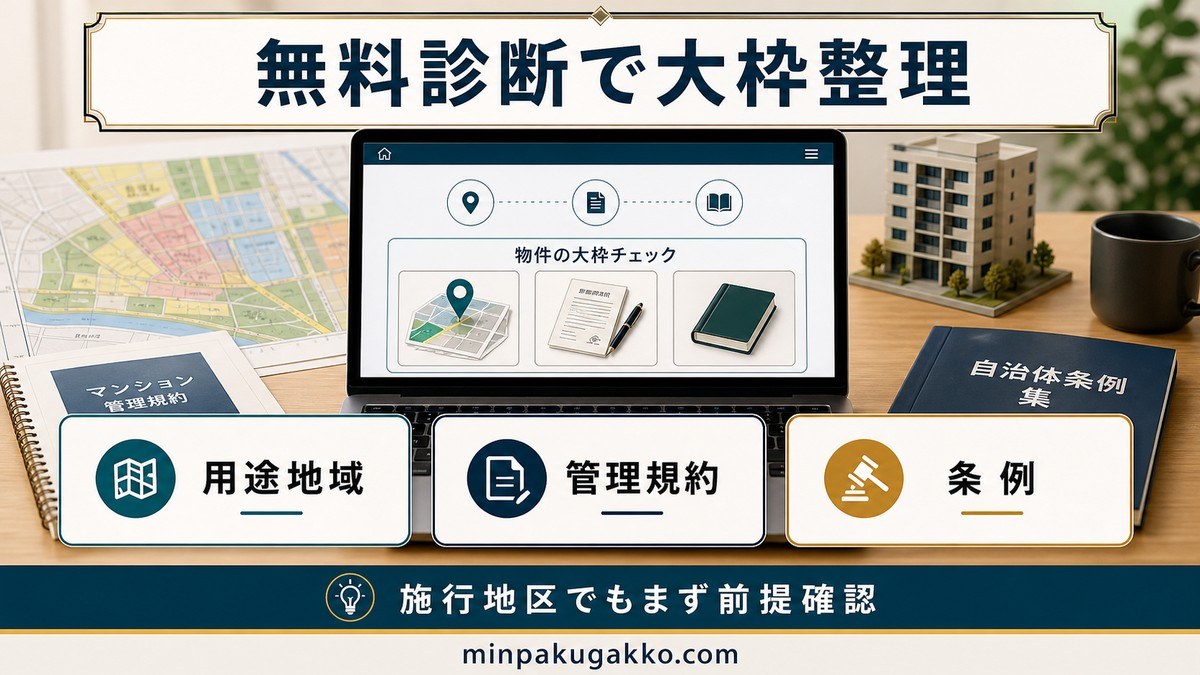 あなたの物件で民泊・旅館業ができるか無料診断の要点を整理した図解