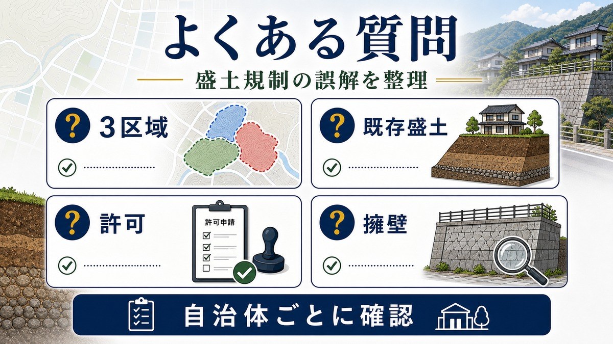 盛土規制法の3区域・既存盛土・許可・擁壁に関するFAQ図解
