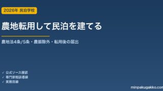 農地転用して民泊・宿泊施設を建てるには 2026年版｜農地法4条・5条の許可手順・農業振興地域・農振除外・転用後の旅館業/住宅宿泊事業