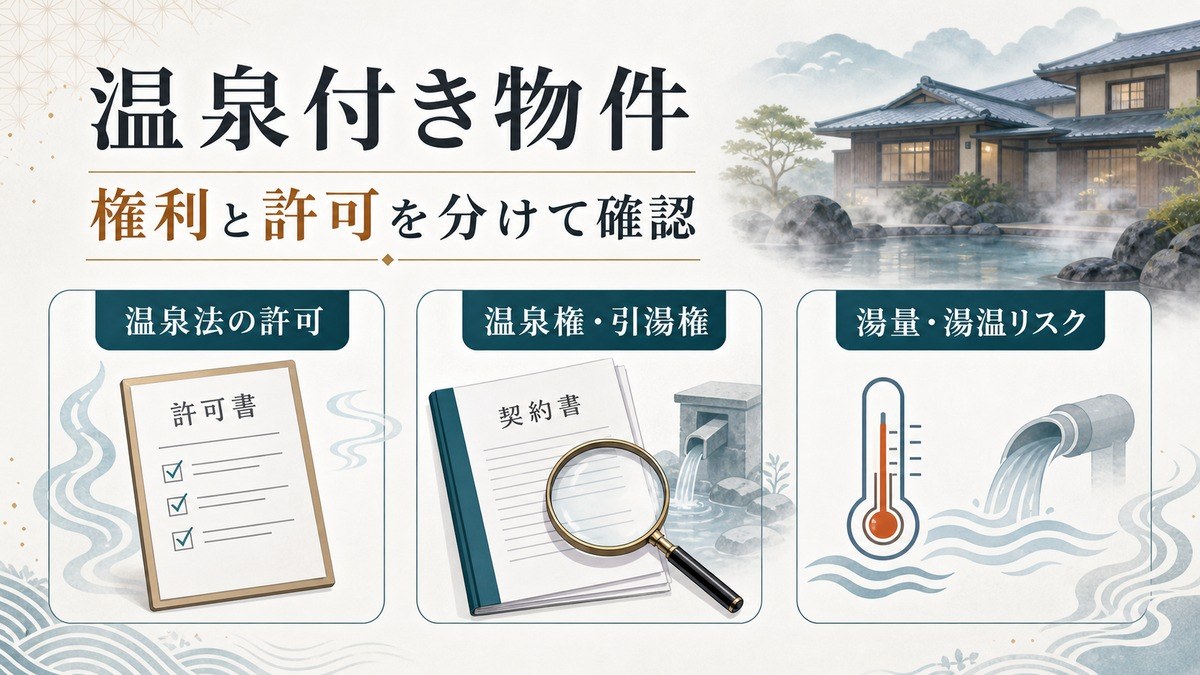 温泉付き物件の取得——「温泉の権利と許可」という視点の要点を整理した図解