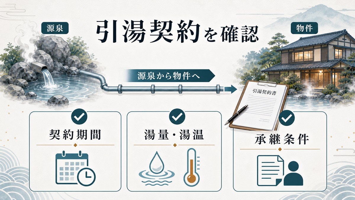 引湯方式の物件——引湯契約の確認が核心の要点を整理した図解