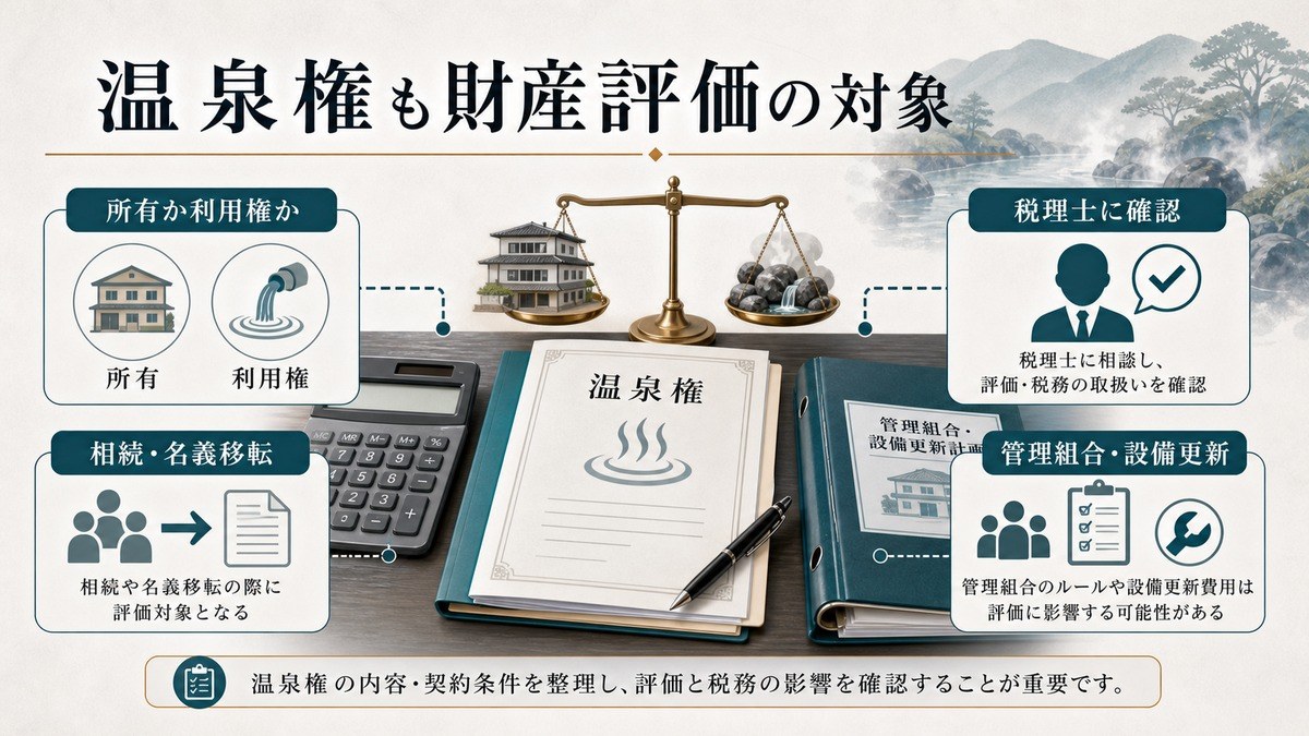 温泉権の財産評価と税務の要点を整理した図解