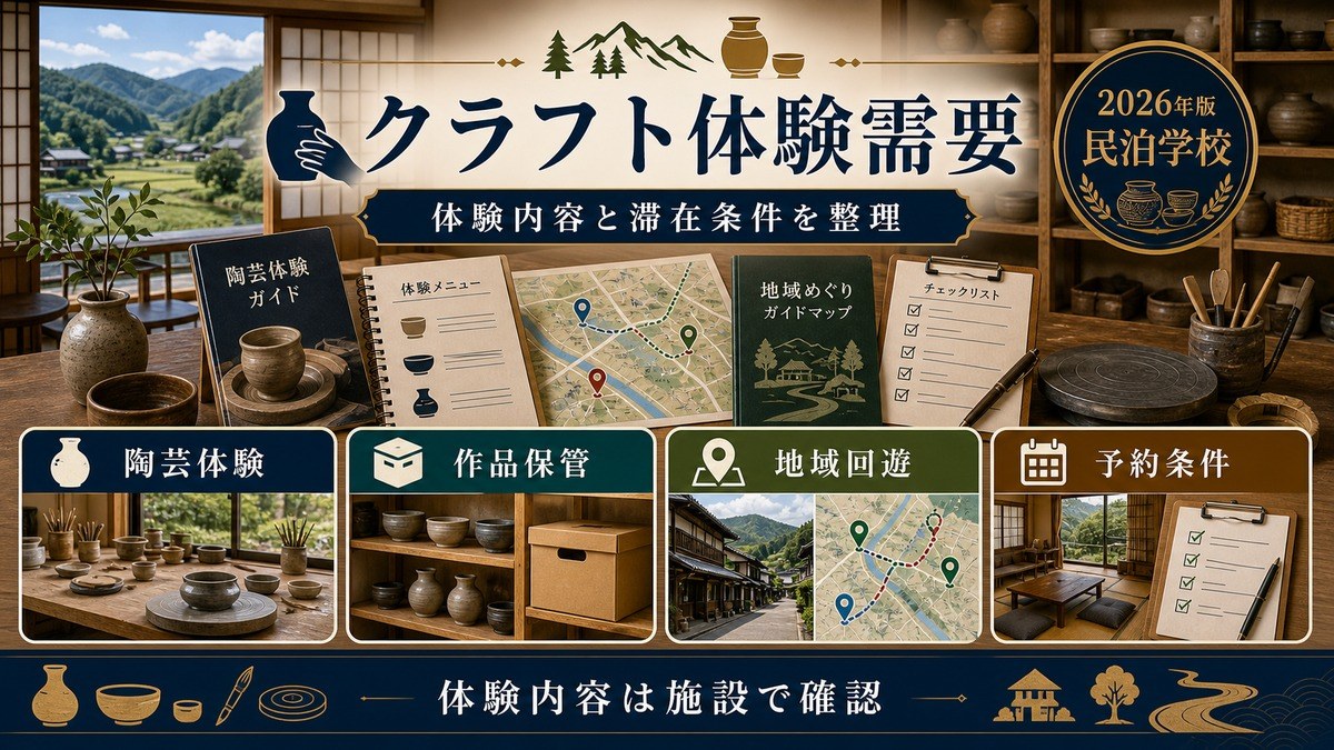 クラフト体験需要を陶芸体験、作品保管、地域回遊、予約条件で整理した図