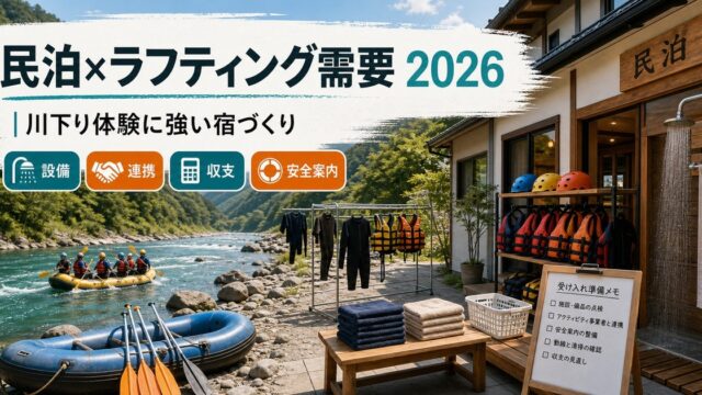 ラフティング・川下り体験需要に対応する民泊運営の設備・業者連携・収支・安全案内を整理したアイキャッチ