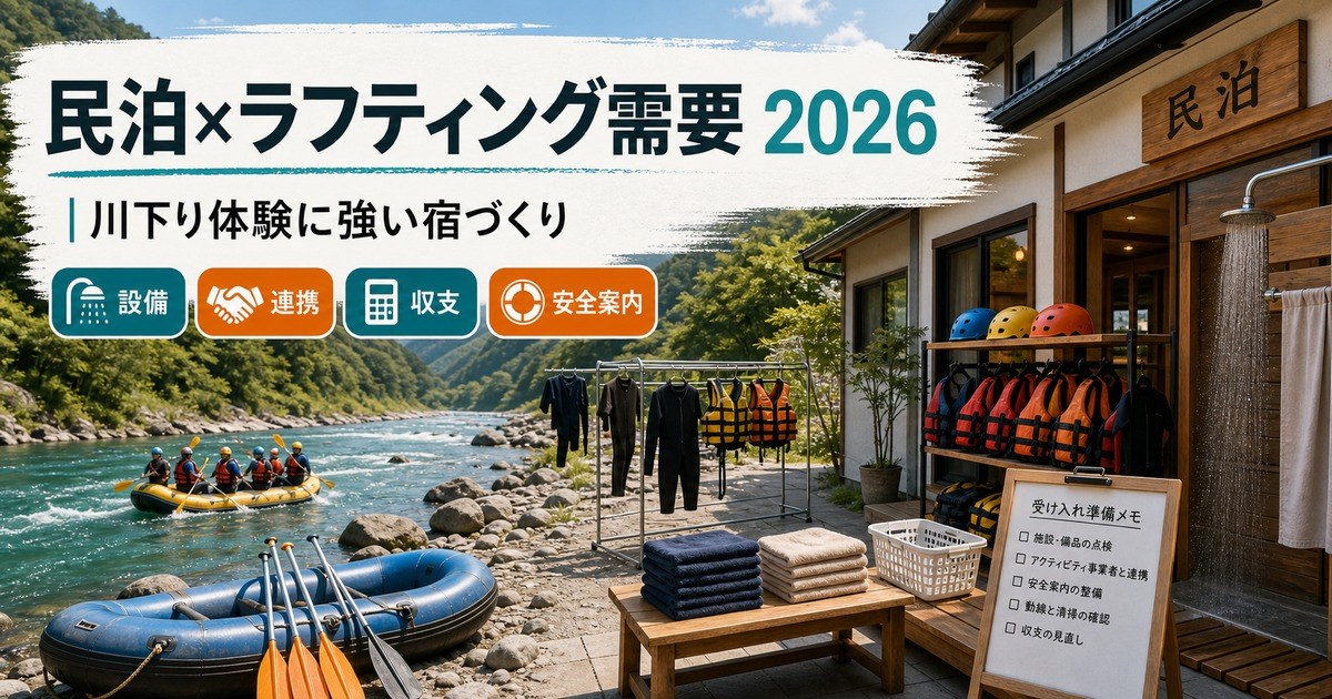 ラフティング・川下り体験需要に対応する民泊運営の設備・業者連携・収支・安全案内を整理したアイキャッチ