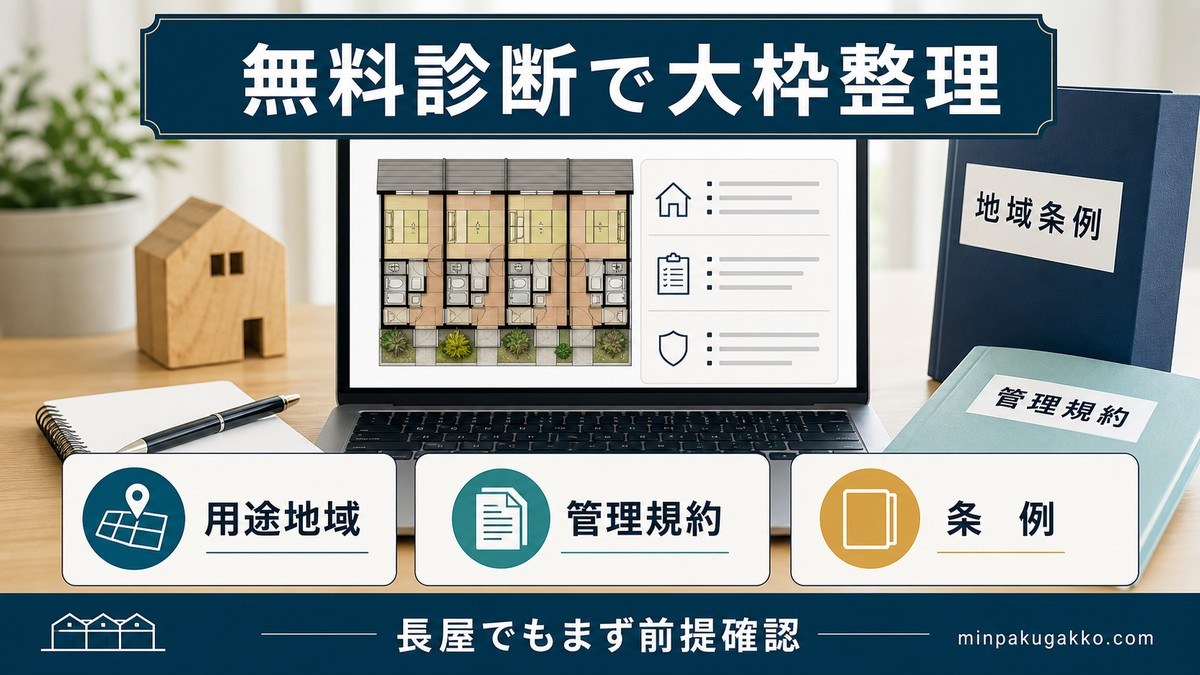 あなたの物件で民泊・旅館業ができるか無料診断の要点を整理した図解