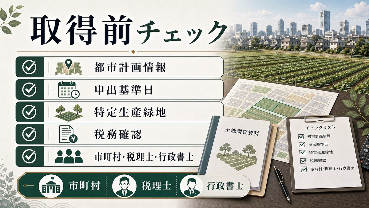 取得前の確認手順と専門家への確認の要点を整理した図解