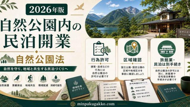自然公園内の民泊開業で自然公園法の行為許可・地域区分・旅館業許可・民泊届出を整理したアイキャッチ
