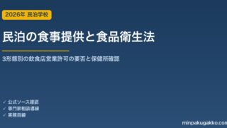 民泊での食事提供と食品衛生法 完全ガイド 2026年版｜家主居住型・不在型・旅館業別の許可要否と保健所確認の実務