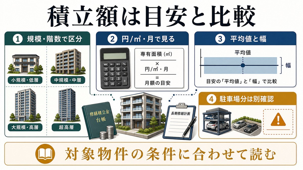 積立額の目安——国土交通省ガイドラインの要点を整理した図解