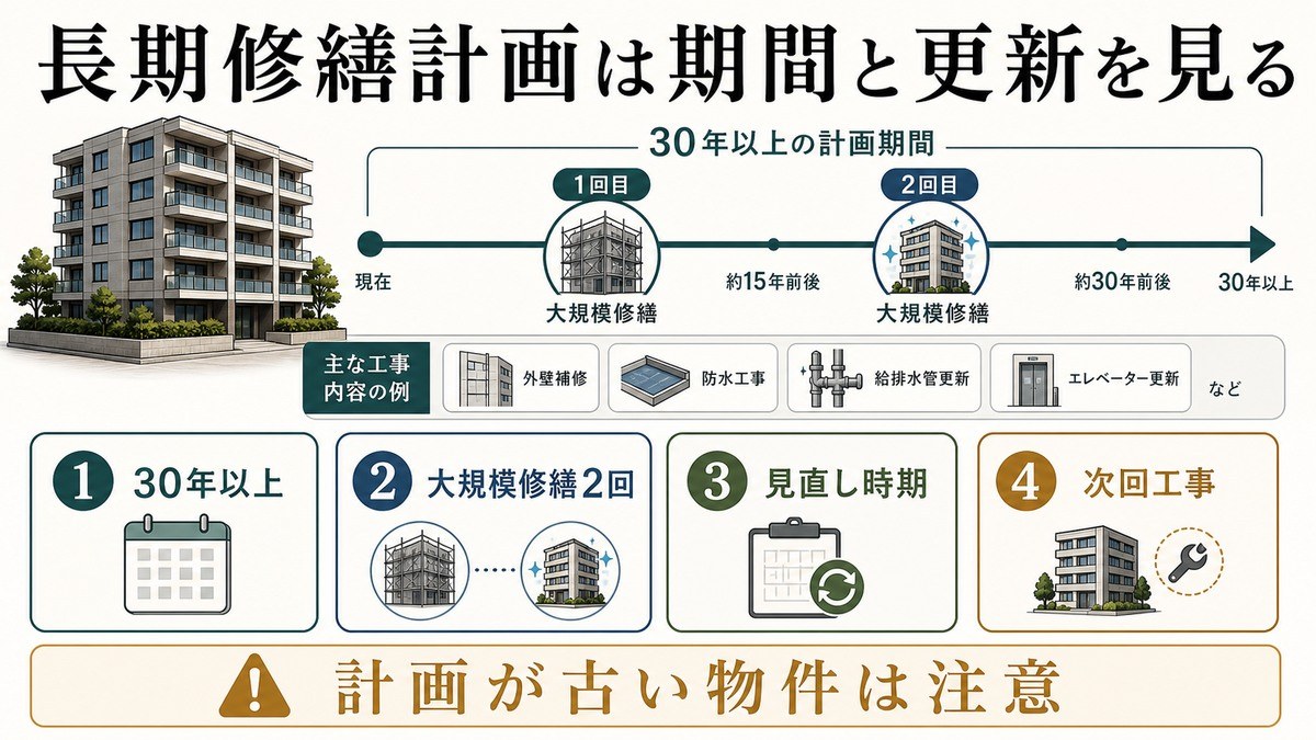 長期修繕計画——30年・大規模修繕2回の要点を整理した図解
