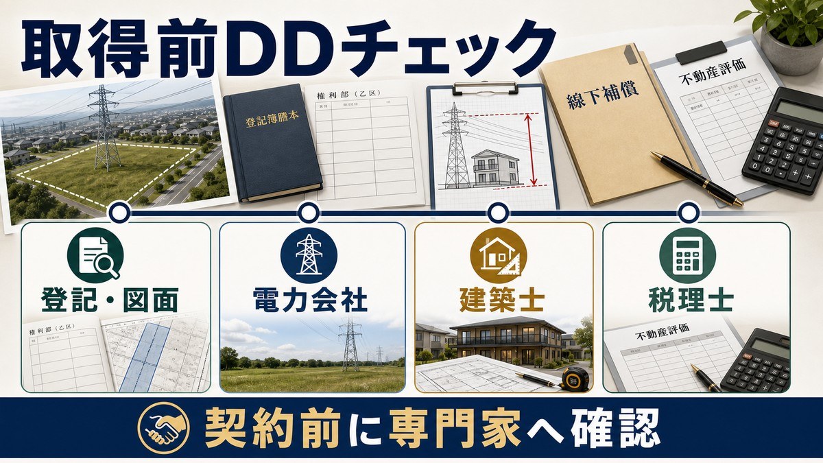 取得前のDDチェックと専門家への確認の要点を整理した図解