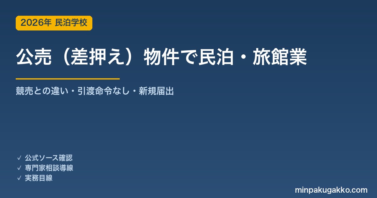 税金滞納の差押え・公売物件で民泊・旅館業を始める前の確認 2026年版｜競売との違い・引渡命令なし・国税徴収法・公売特殊性減価・暴力団排除の陳述書・担保権の消除