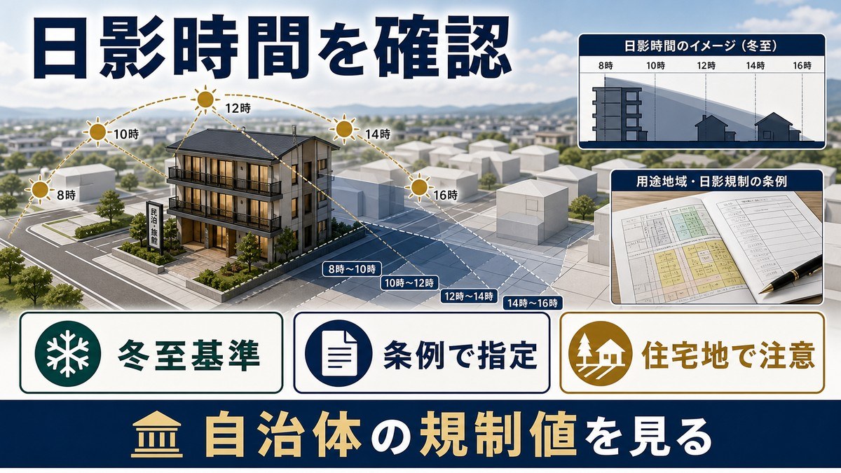 日影規制——周囲への日影時間の制限の要点を整理した図解