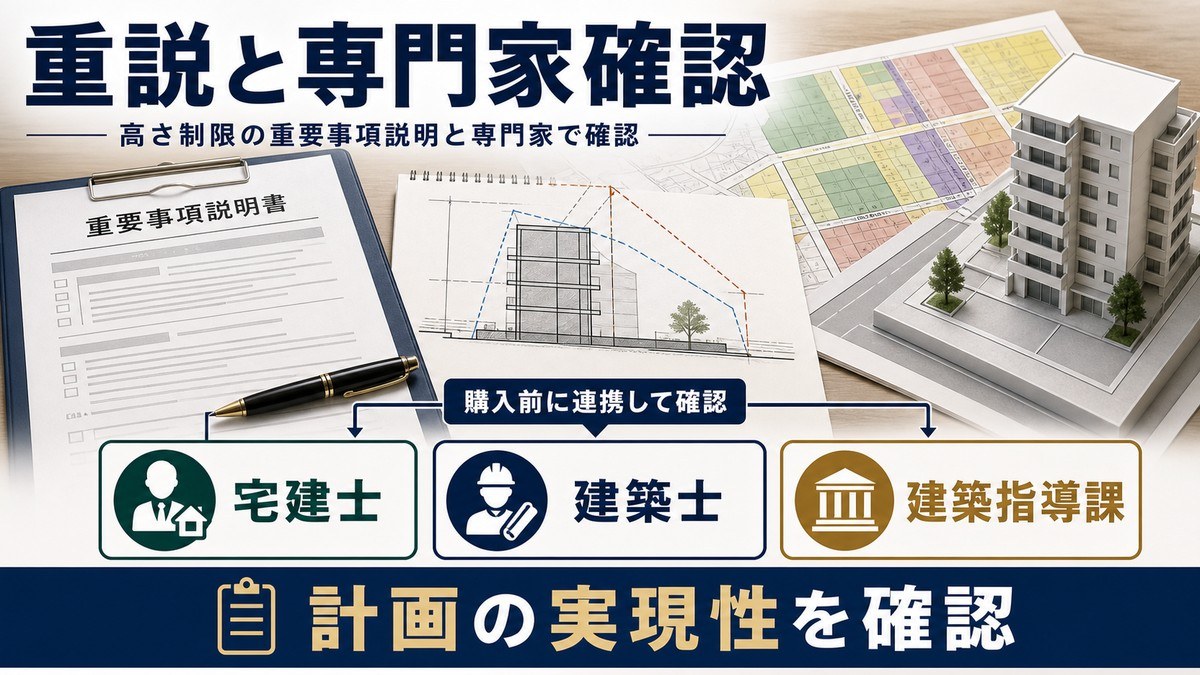 重要事項説明と専門家への確認の要点を整理した図解