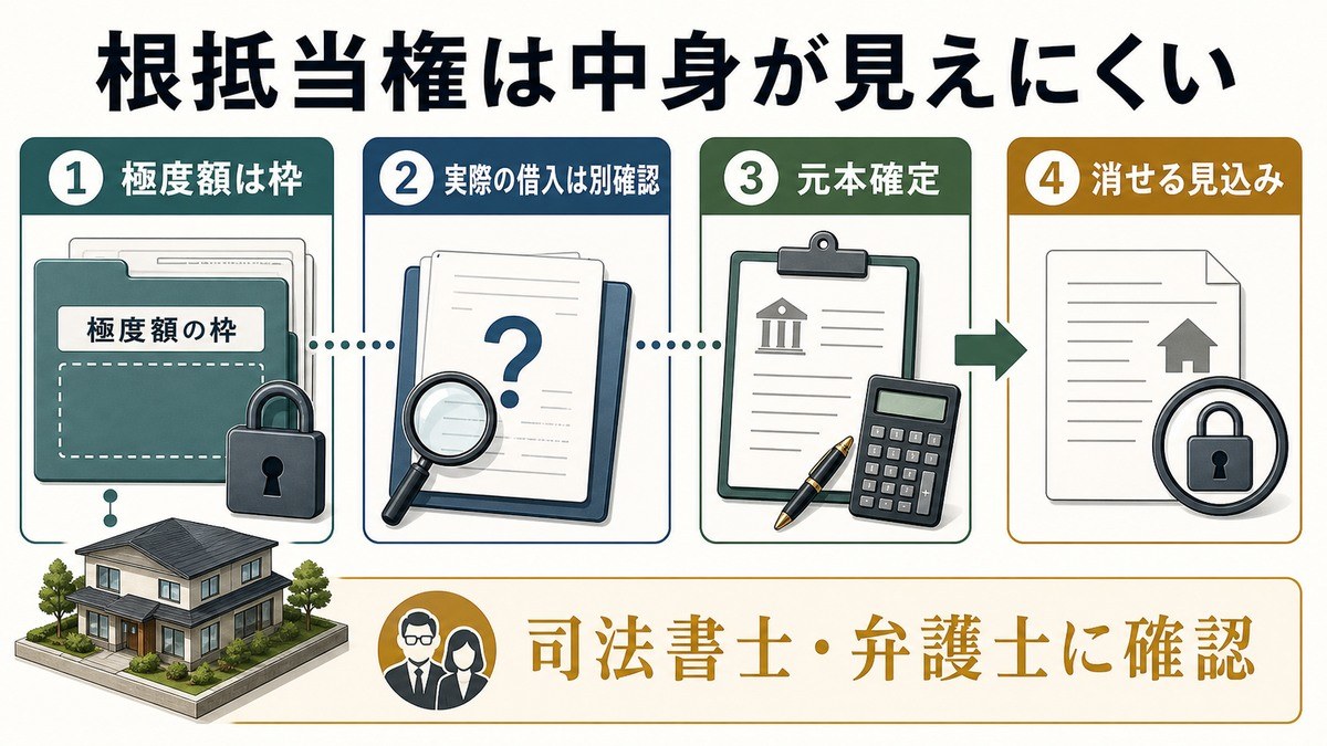 根抵当権が残っている物件の特有リスク——極度額・元本確定の要点を整理した図解