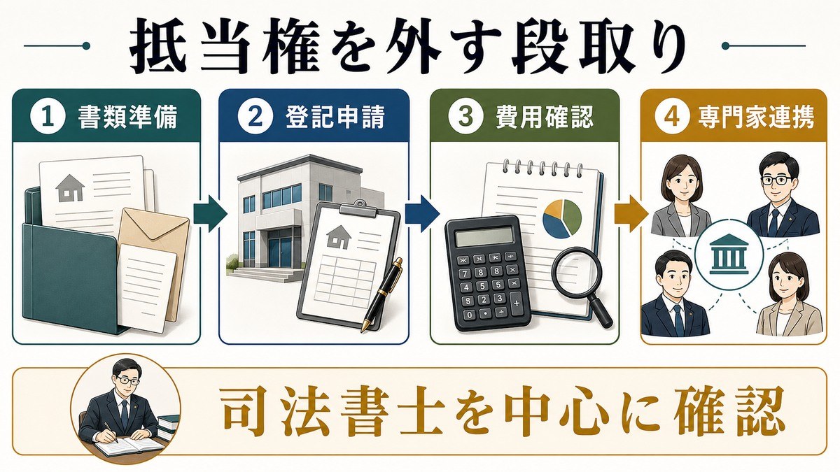 抵当権抹消登記の手続き・費用と、専門家の役割分担の要点を整理した図解