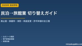 住宅宿泊事業から旅館業（簡易宿所）への切り替え完全ガイド 2026年版｜廃止届・保健所・消防・用途変更・許可申請の全工程