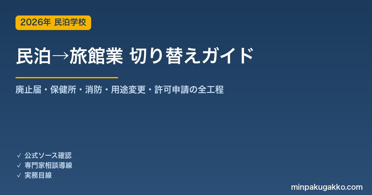 住宅宿泊事業から旅館業（簡易宿所）への切り替え完全ガイド 2026年版｜廃止届・保健所・消防・用途変更・許可申請の全工程