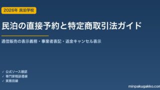 民泊の直接予約サイトと特定商取引法 完全ガイド 2026年版｜自社サイト予約の通信販売表示義務・事業者表記・返金キャンセル表示まで徹底解説