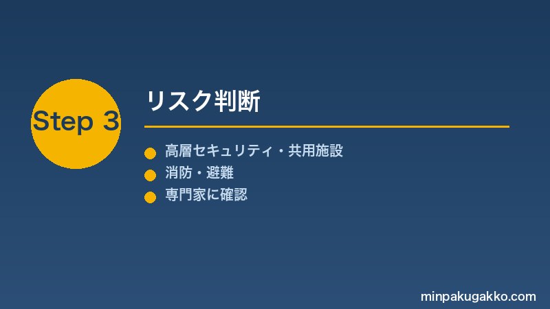 minpaku-tower-mansion-2026 Step3 リスク判断