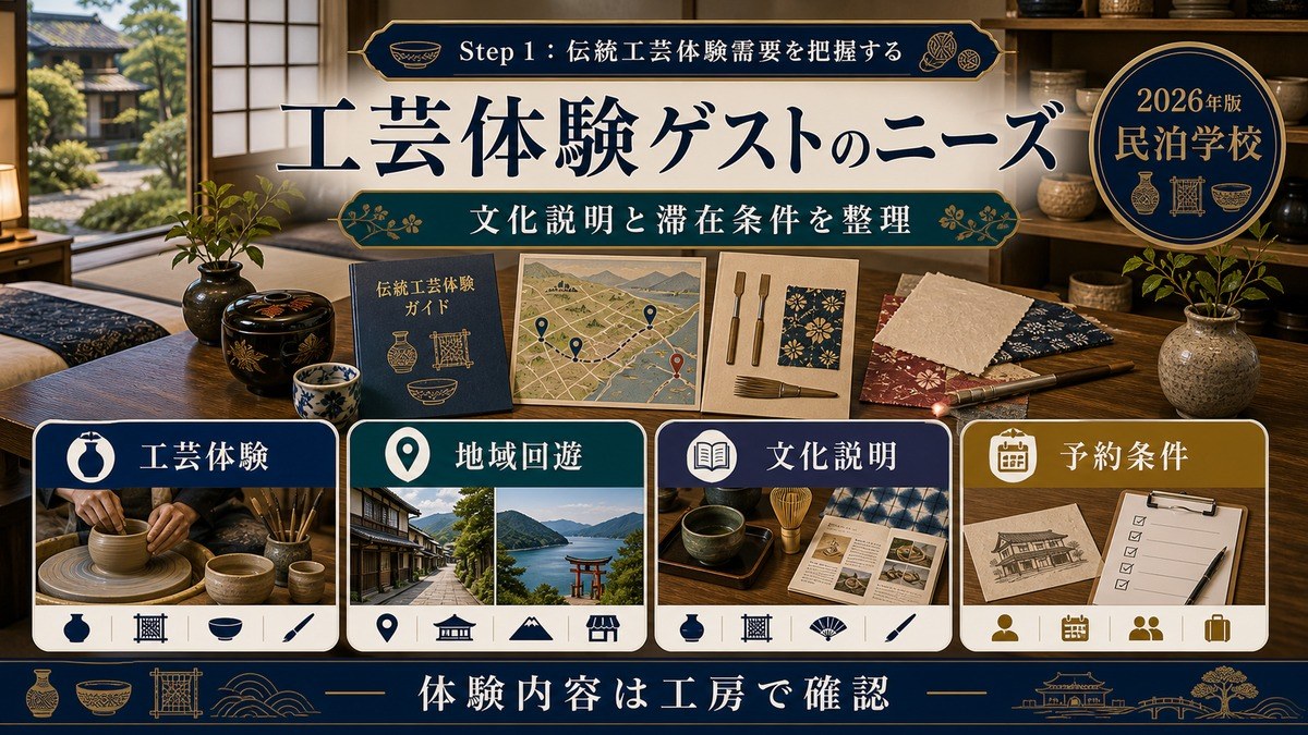 工芸体験ゲストのニーズを工芸体験、地域回遊、文化説明、予約条件で整理した図